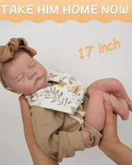 Simuni - 17" Reborn Asleep Baby Boy Real Lifelike Silicone Vinyl Body Reborn Doll