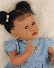 Nevaeh - 20" Reborn Baby Dolls Awake African American Newborn Girl with Real Lifelike Soft Weighted Body