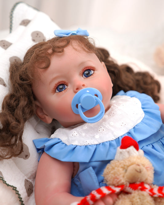 Serenity - 24" Reborn Baby Dolls Bright Big Blue Eyes Toddlers Girl with Long Curly Hair