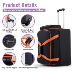 Dance Bag with Garment Rack, 23" Dance Costumes Rolling Garment Bags For Travel, Garment Duffle Bag For Dance Competition Travel Bag with Garment Rack (Black with Orange Trim)