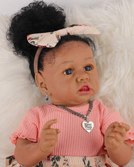 Vicky - 20" Reborn Baby Dolls Black African American Toddlers Girl with Chubby and Flexible Limbs