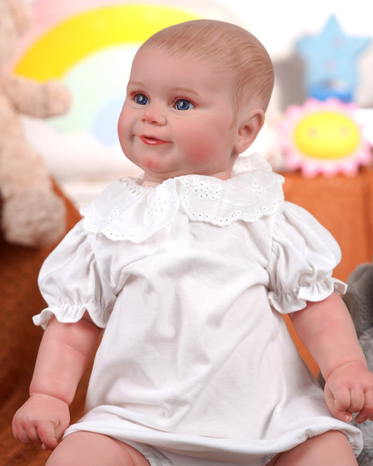 Charlotte - 24" Reborn Baby Dolls Well-behaved Smile Toddlers Girl with Sparkling Big Blue Eyes and Painted Hair