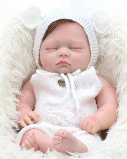 Cary - 18" Full Silicone Reborn Baby Dolls Sleeping Soft Flexible Newborn Boy with Hand-rooted Hair