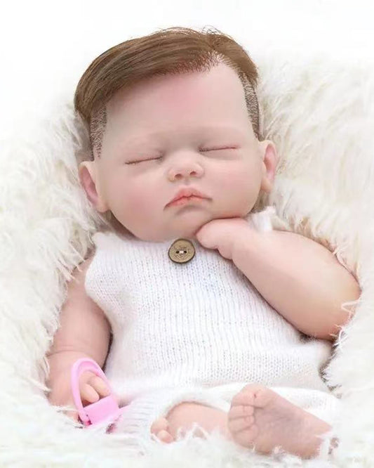 Cary - 18" Full Silicone Reborn Baby Dolls Sleeping Soft Flexible Newborn Boy with Hand-rooted Hair