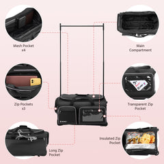 Dance Bag with Garment Rack, 28" Dance Costumes Rolling Garment Bags For Travel, Garment Duffle Bag For Dance Competition Travel Bag with Garment Rack (Black with Light Purple Trim)