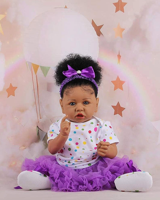 Aria - 20" Reborn Baby Dolls Lifelike African American Newborn Girl Best Birthday Gift Set