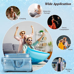 28" Dance Bag with Garment Rack – Glitter Blue Rolling Dance Competition Bag, 120L Expandable Storage, Collapsible Costume Rack Suitcase for Dancers