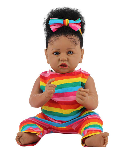 Blerung - 20" Reborn Baby Dolls Lifelike Soft Body African American Newborn Girl Best Birthday Gift Set